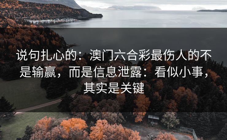 说句扎心的：澳门六合彩最伤人的不是输赢，而是信息泄露：看似小事，其实是关键